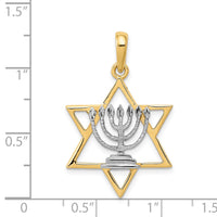 14K w/ White Rhodium Solid Menorah In Star Of David Charm-D896
