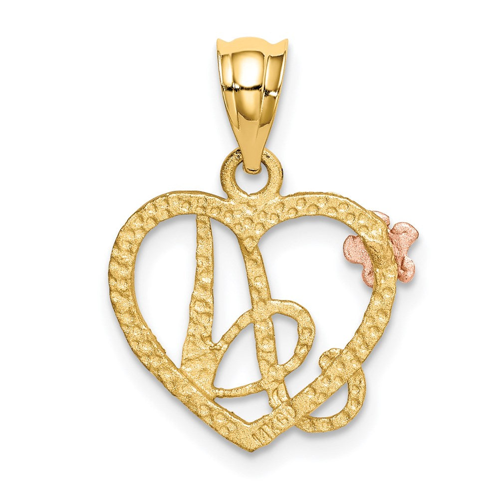 14k Two-Tone Heart Letter A  Initial Pendant-D898A