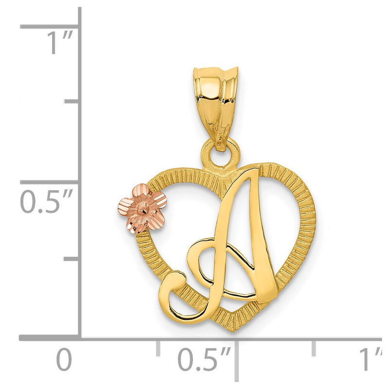 14k Two-Tone Heart Letter A  Initial Pendant-D898A