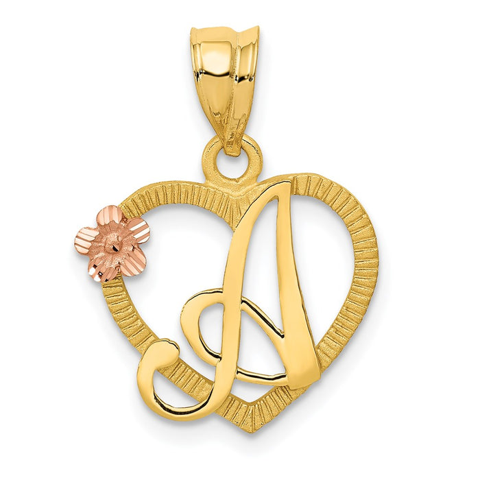 14k Two-Tone Heart Letter A  Initial Pendant-D898A