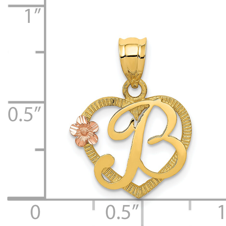 14k Two-Tone Heart Letter B  Initial Pendant-D898B