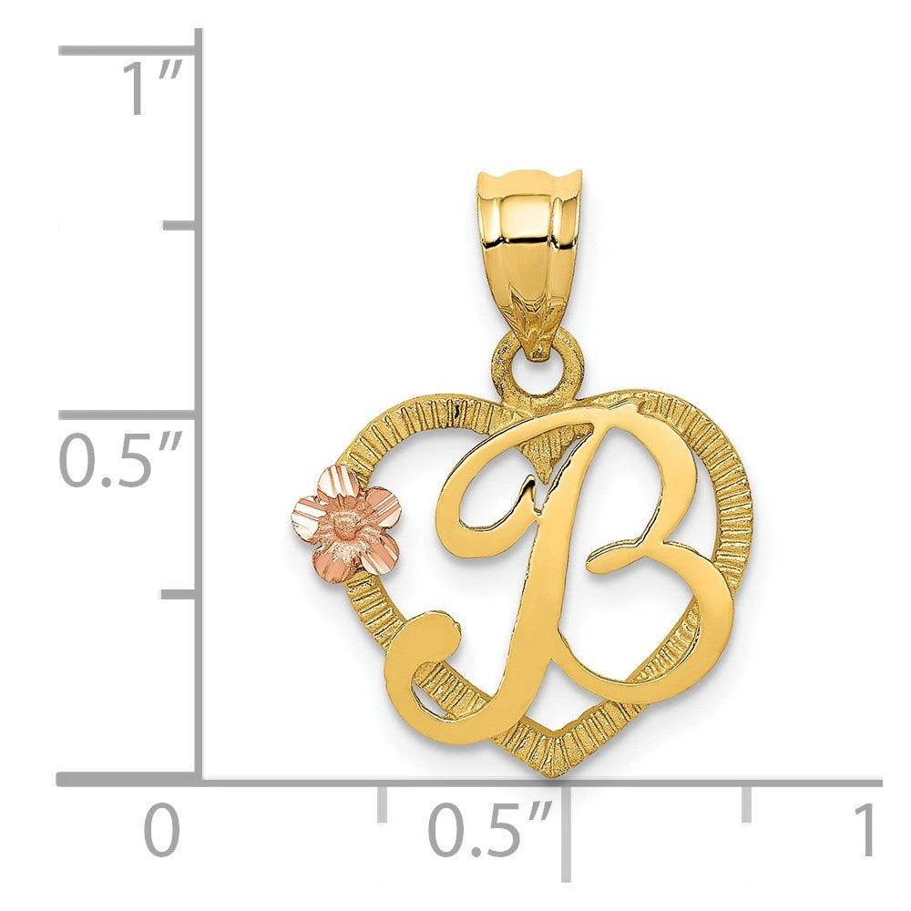 14k Two-Tone Heart Letter B  Initial Pendant-D898B