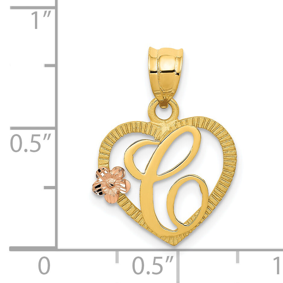 14k Two-Tone Heart Letter C  Initial Pendant-D898C