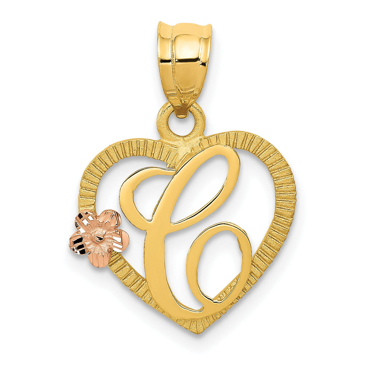 14k Two-Tone Heart Letter C  Initial Pendant-D898C