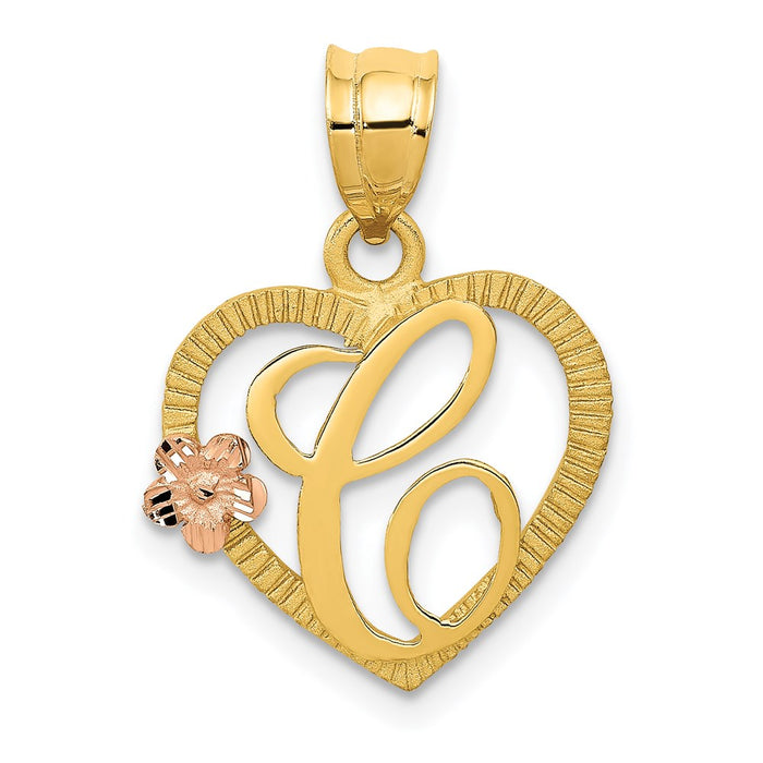 14k Two-Tone Heart Letter C  Initial Pendant-D898C