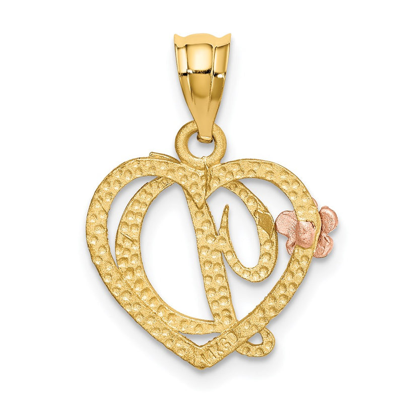 14k Two-Tone Heart Letter D  Initial Pendant-D898D