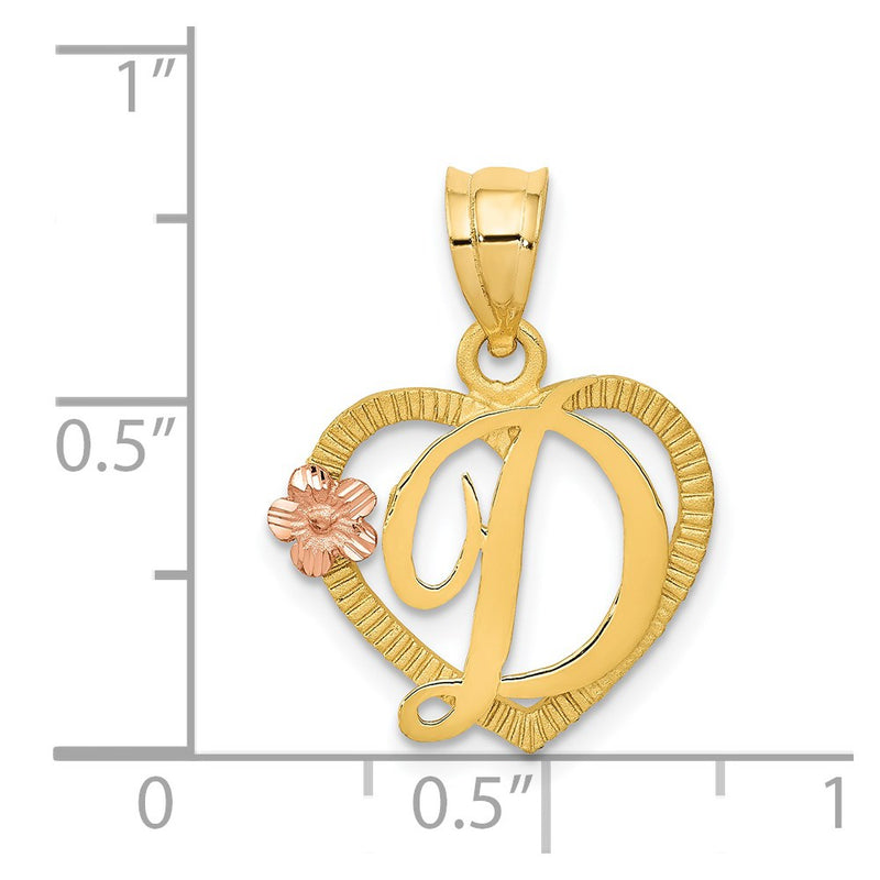 14k Two-Tone Heart Letter D  Initial Pendant-D898D