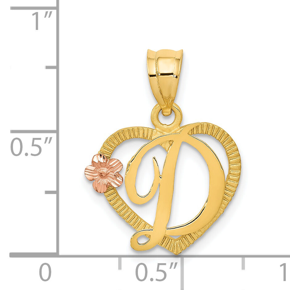 14k Two-Tone Heart Letter D  Initial Pendant-D898D