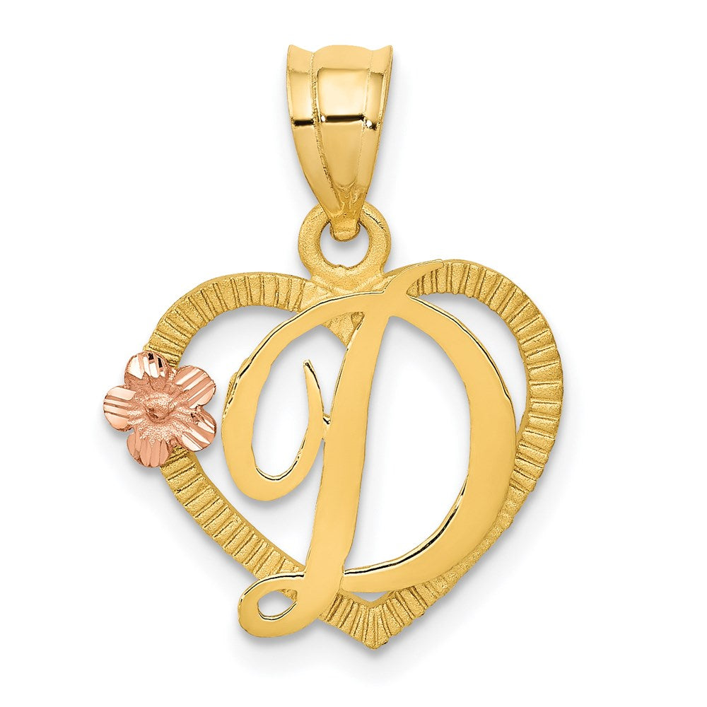 14k Two-Tone Heart Letter D  Initial Pendant-D898D