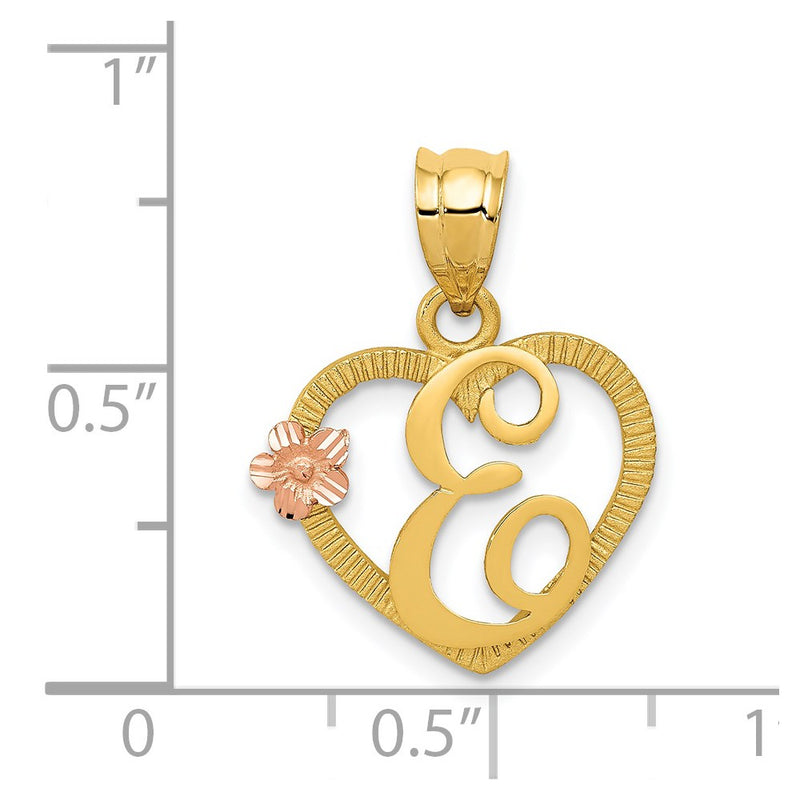 14k Two-Tone Heart Letter E  Initial Pendant-D898E