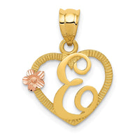 14k Two-Tone Heart Letter E  Initial Pendant-D898E