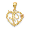 14k Two-Tone Heart Letter F  Initial Pendant-D898F