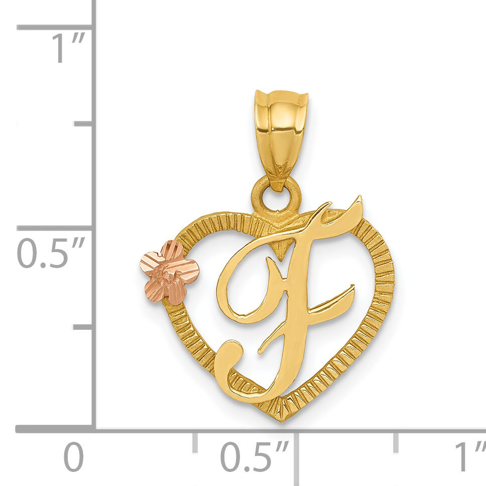 14k Two-Tone Heart Letter F  Initial Pendant-D898F