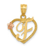 14k Two-Tone Heart Letter F  Initial Pendant-D898F