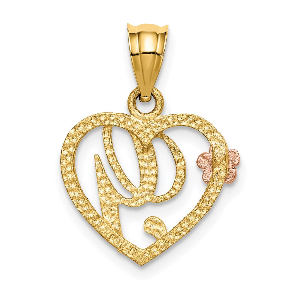 14k Two-Tone Heart Letter G  Initial Pendant-D898G