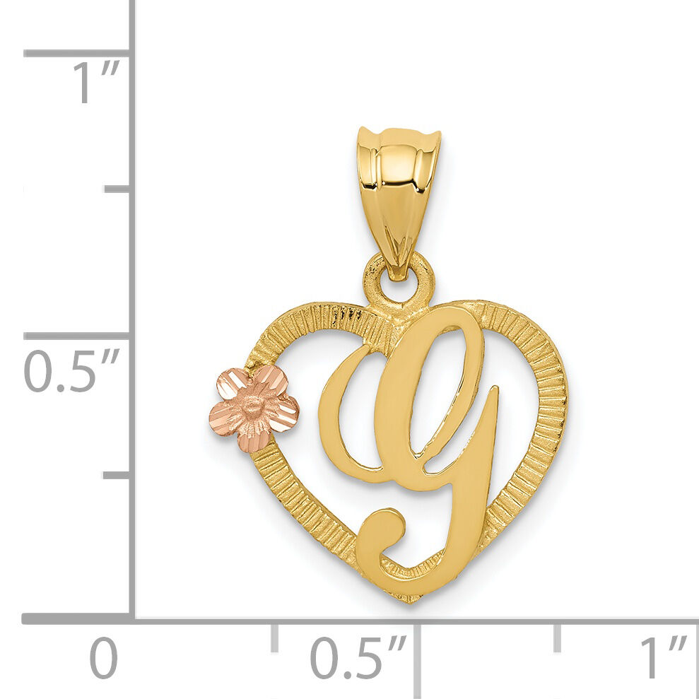 14k Two-Tone Heart Letter G  Initial Pendant-D898G