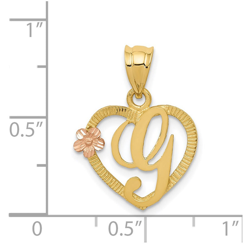 14k Two-Tone Heart Letter G  Initial Pendant-D898G