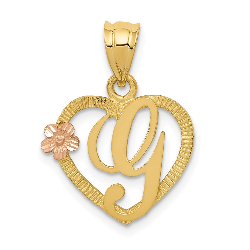 14k Two-Tone Heart Letter G  Initial Pendant-D898G