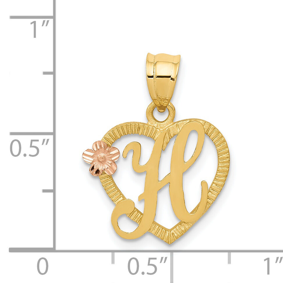 14k Two-Tone Heart Letter H  Initial Pendant-D898H