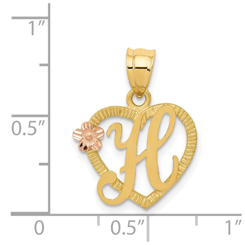 14k Two-Tone Heart Letter H  Initial Pendant-D898H