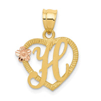 14k Two-Tone Heart Letter H  Initial Pendant-D898H