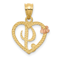 14k Two-Tone Heart Letter I  Initial Pendant-D898I