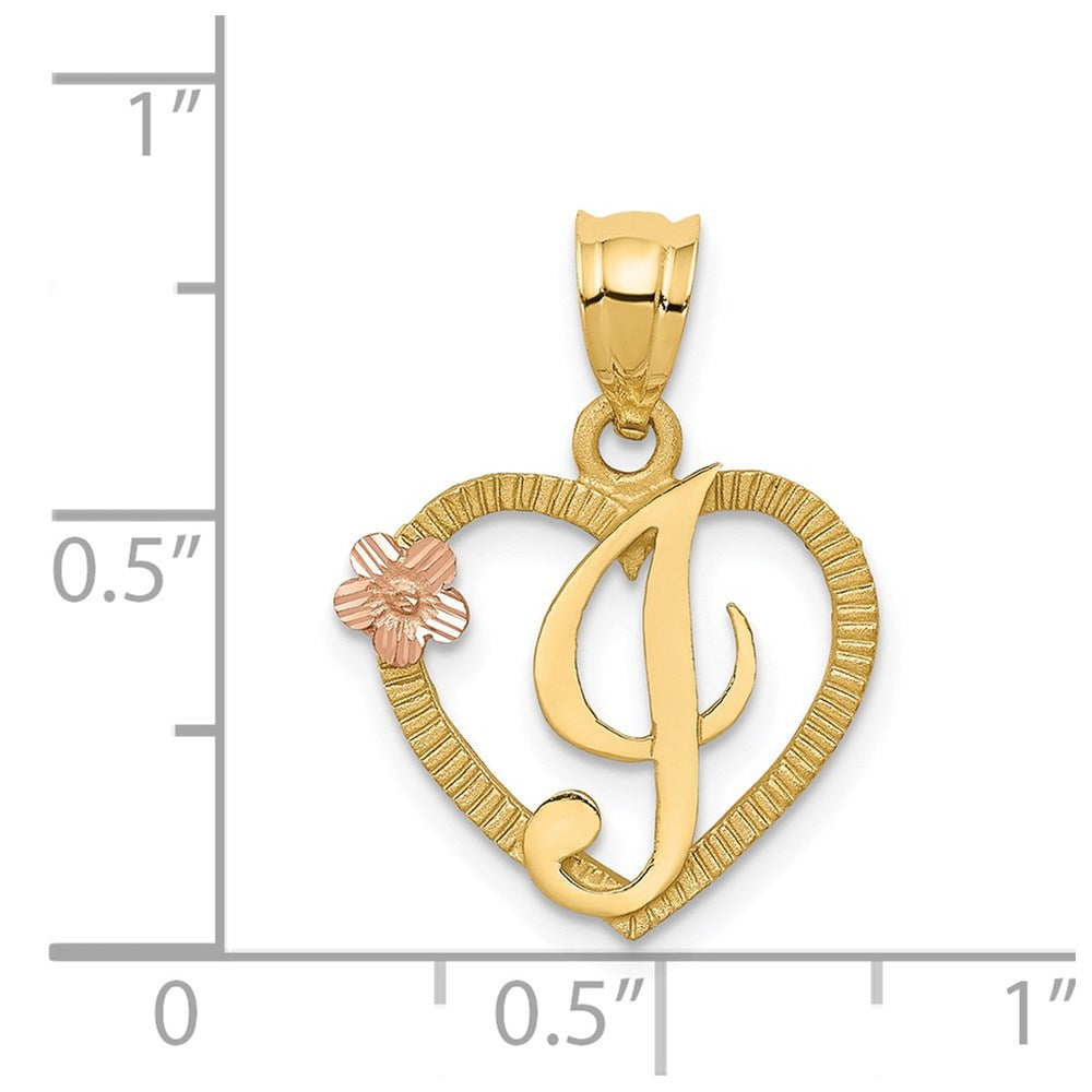 14k Two-Tone Heart Letter I  Initial Pendant-D898I