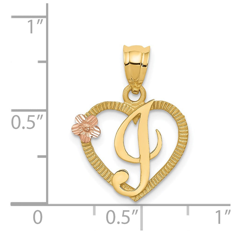 14k Two-Tone Heart Letter I  Initial Pendant-D898I