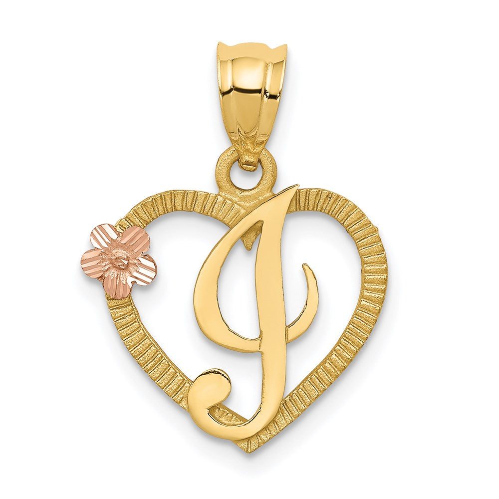 14k Two-Tone Heart Letter I  Initial Pendant-D898I