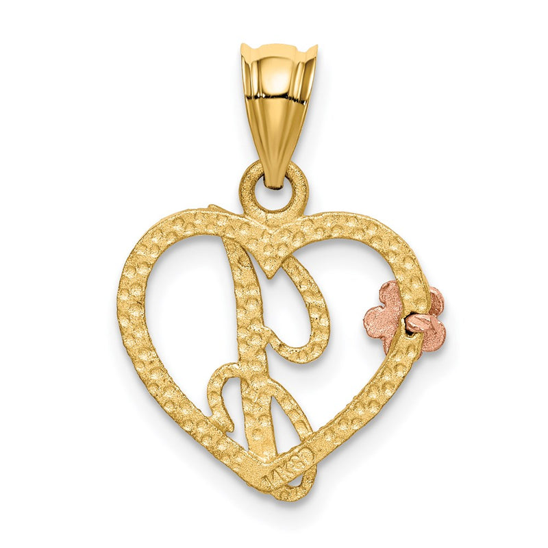 14k Two-Tone Heart Letter J  Initial Pendant-D898J