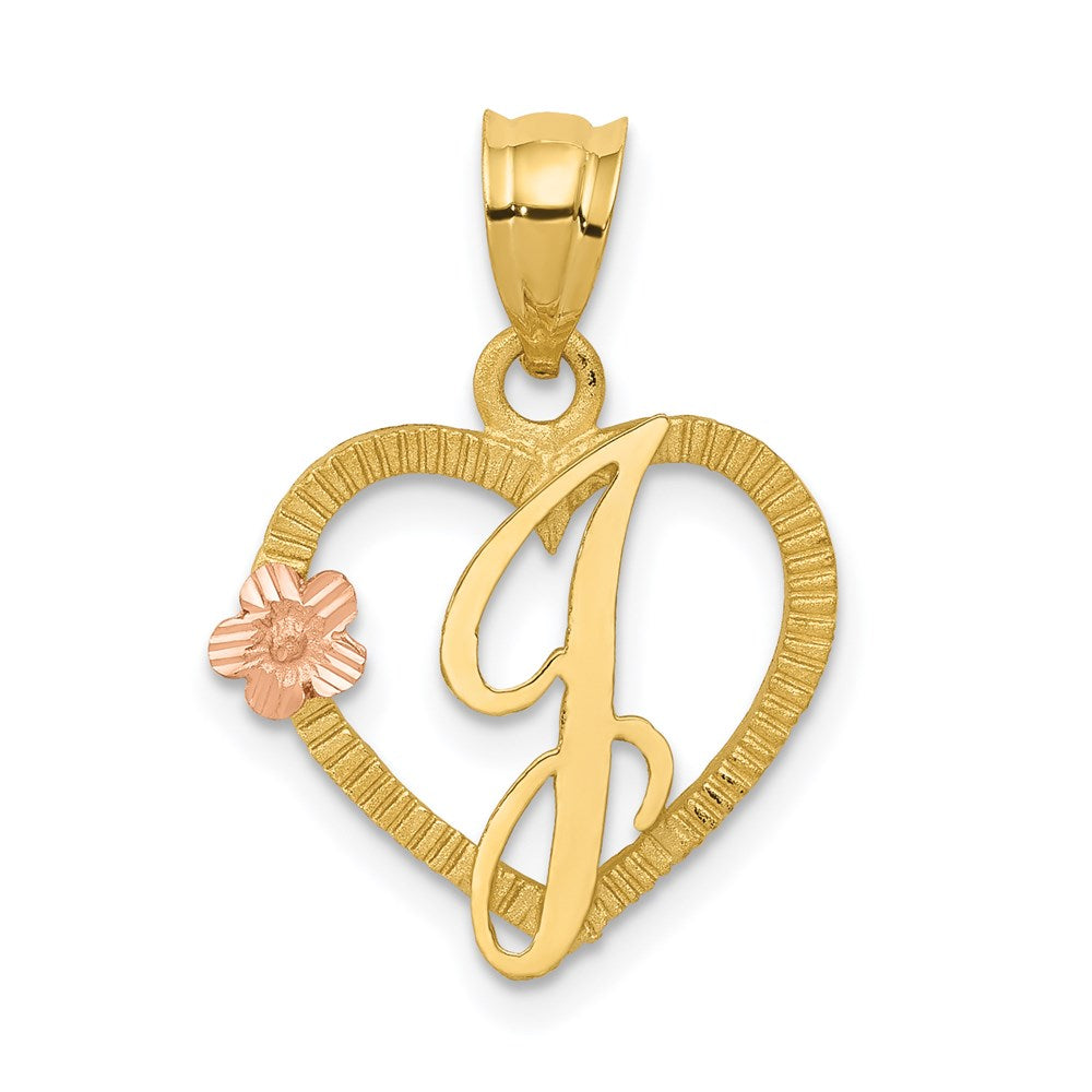 14k Two-Tone Heart Letter J  Initial Pendant-D898J