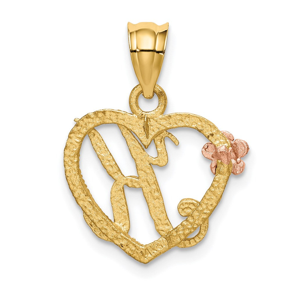 14k Two-Tone Heart Letter K  Initial Pendant-D898K