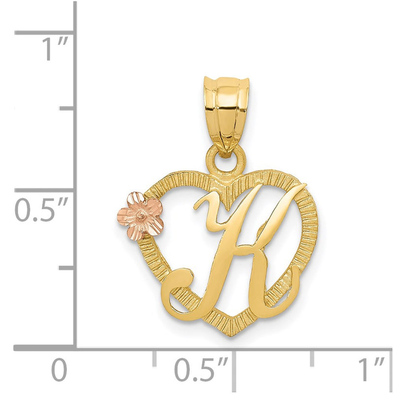 14k Two-Tone Heart Letter K  Initial Pendant-D898K