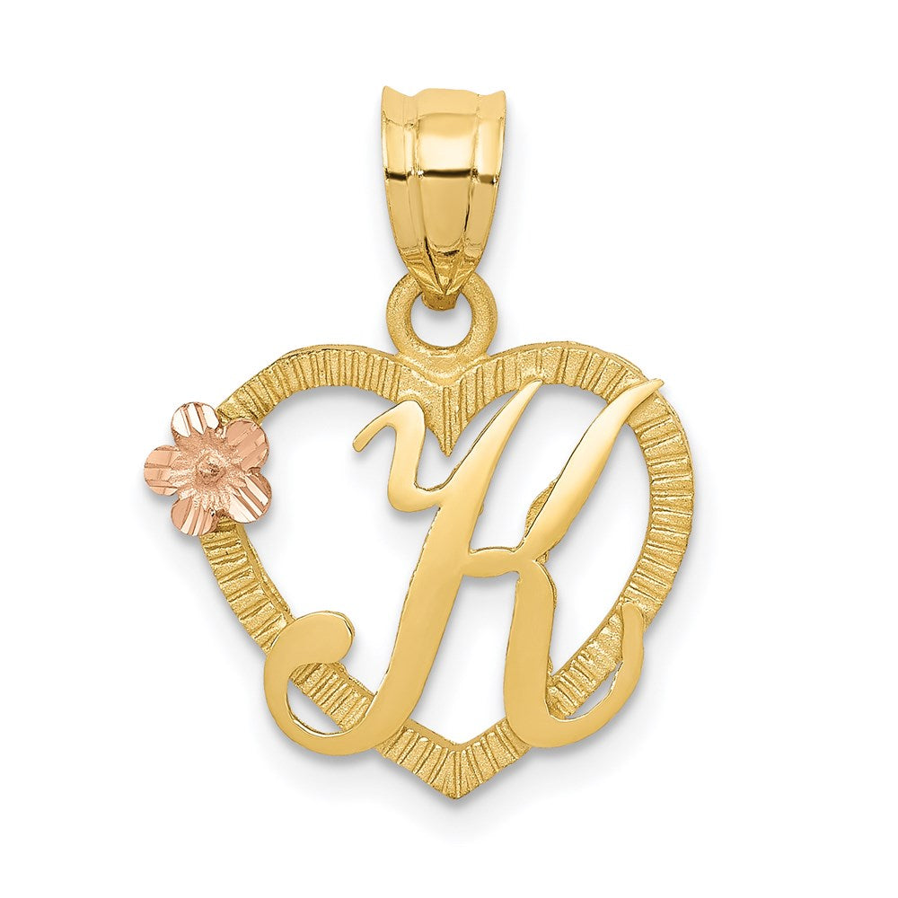 14k Two-Tone Heart Letter K  Initial Pendant-D898K