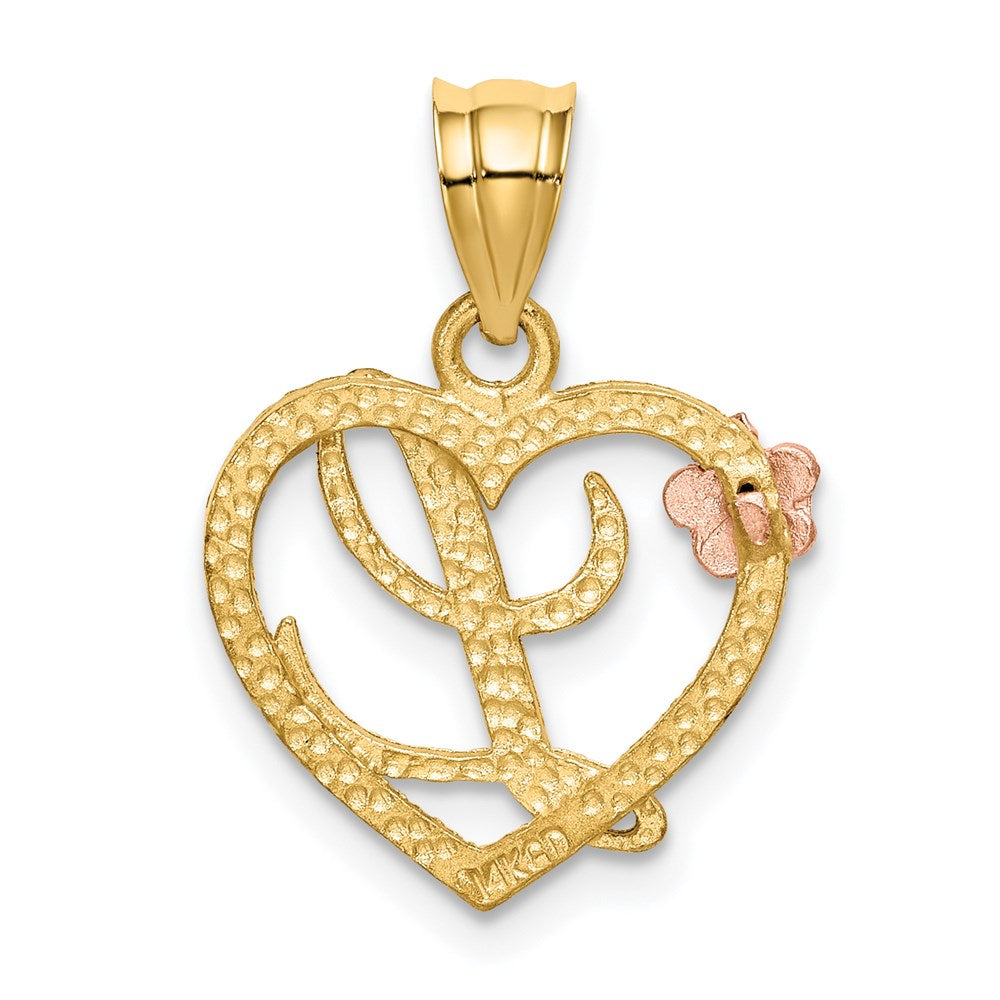 14k Two-Tone Heart Letter L  Initial Pendant-D898L