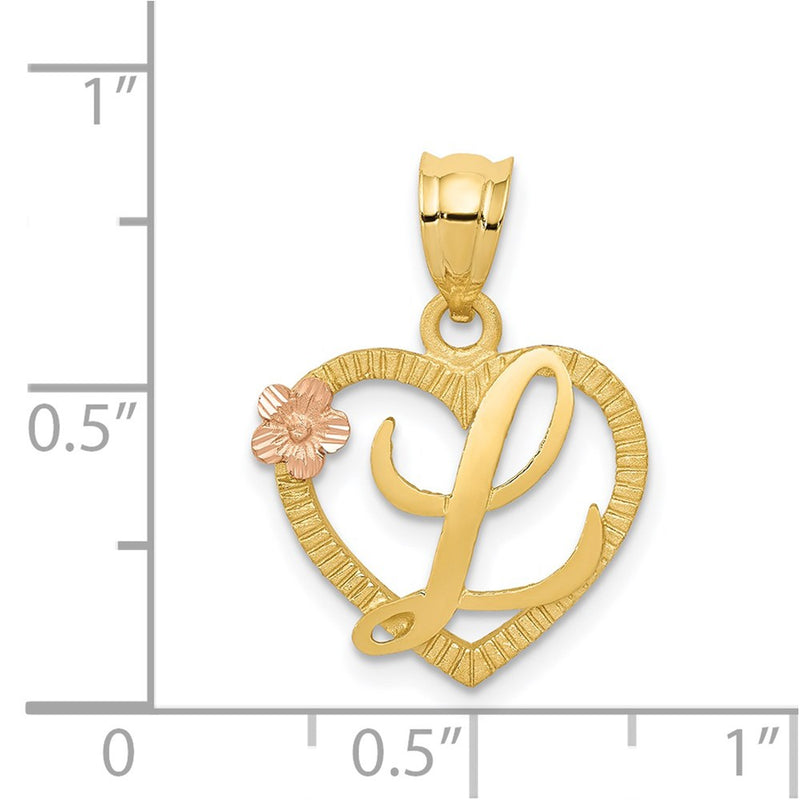 14k Two-Tone Heart Letter L  Initial Pendant-D898L