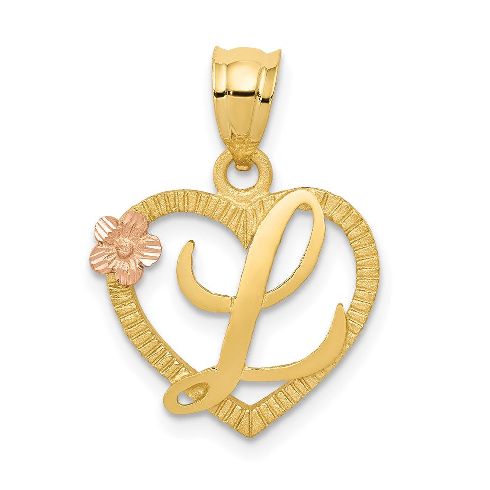 14k Two-Tone Heart Letter L  Initial Pendant-D898L