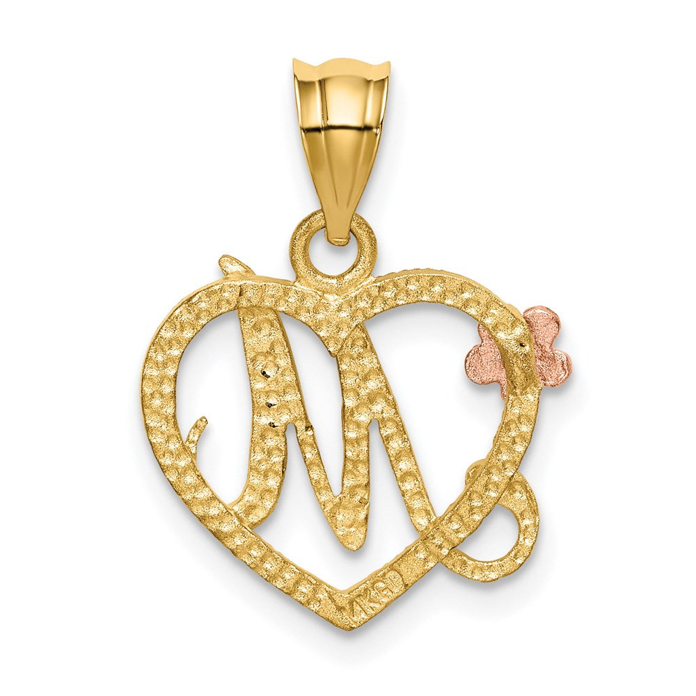 14k Two-Tone Heart Letter M  Initial Pendant-D898M