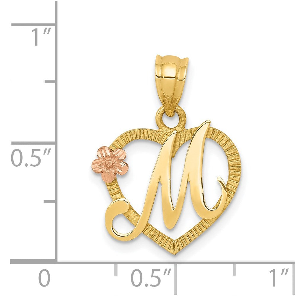 14k Two-Tone Heart Letter M  Initial Pendant-D898M