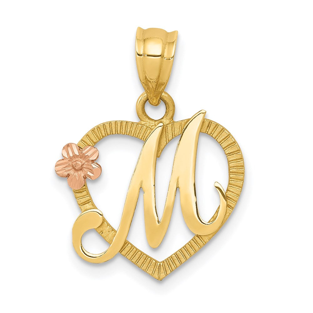 14k Two-Tone Heart Letter M  Initial Pendant-D898M
