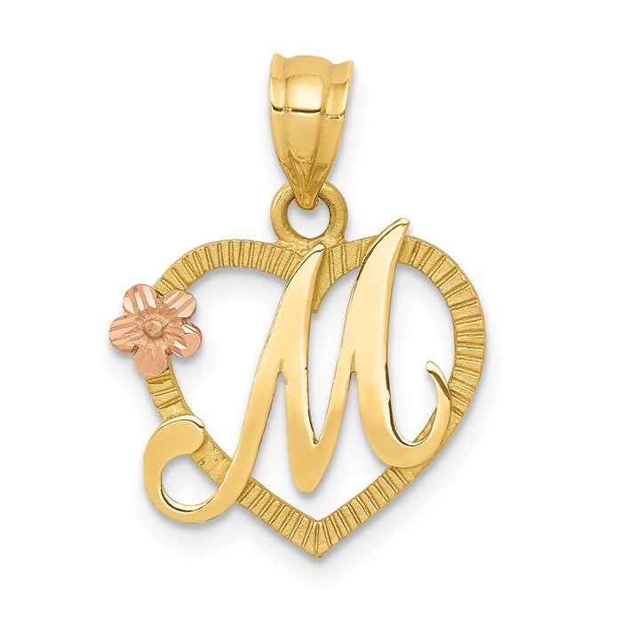 14k Two-Tone Heart Letter M  Initial Pendant-D898M