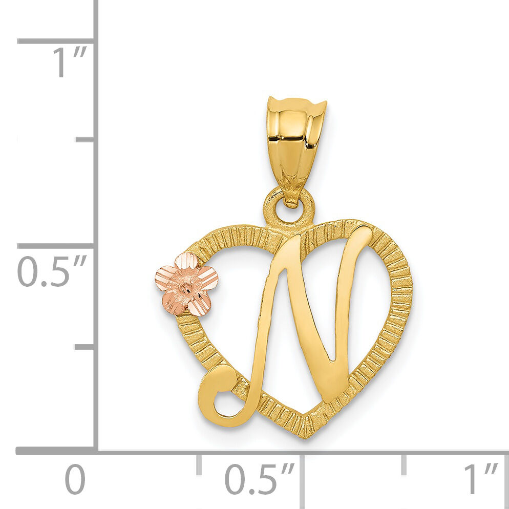 14k Two-Tone Heart Letter N  Initial Pendant-D898N