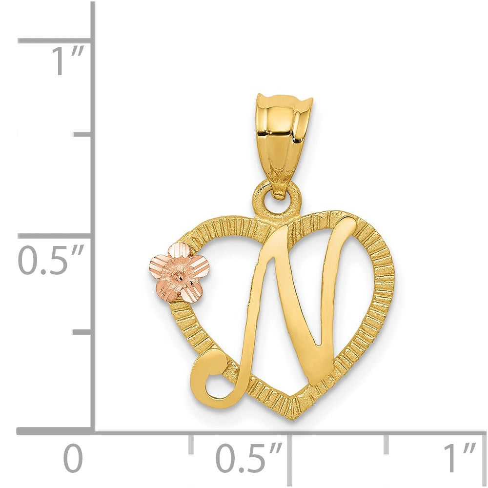 14k Two-Tone Heart Letter N  Initial Pendant-D898N