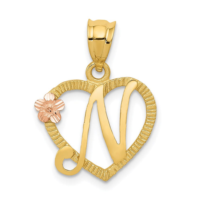 14k Two-Tone Heart Letter N  Initial Pendant-D898N