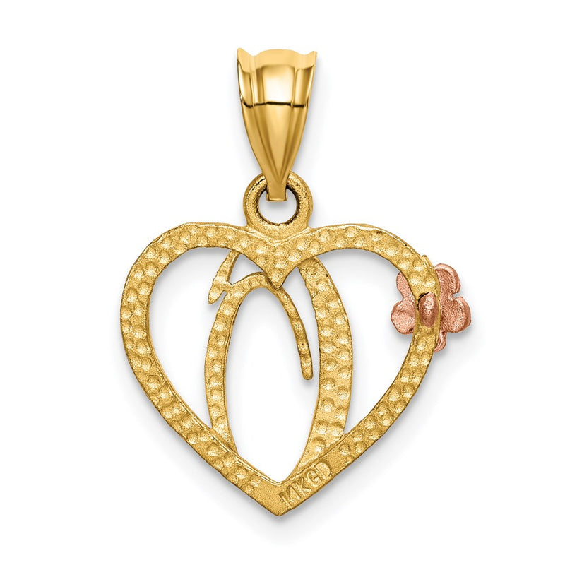 14k Two-Tone Heart Letter O  Initial Pendant-D898O