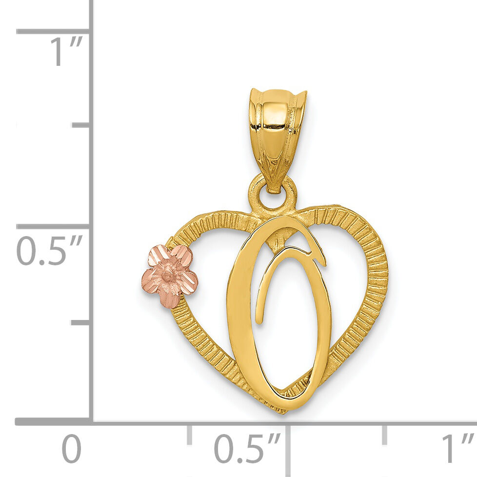 14k Two-Tone Heart Letter O  Initial Pendant-D898O