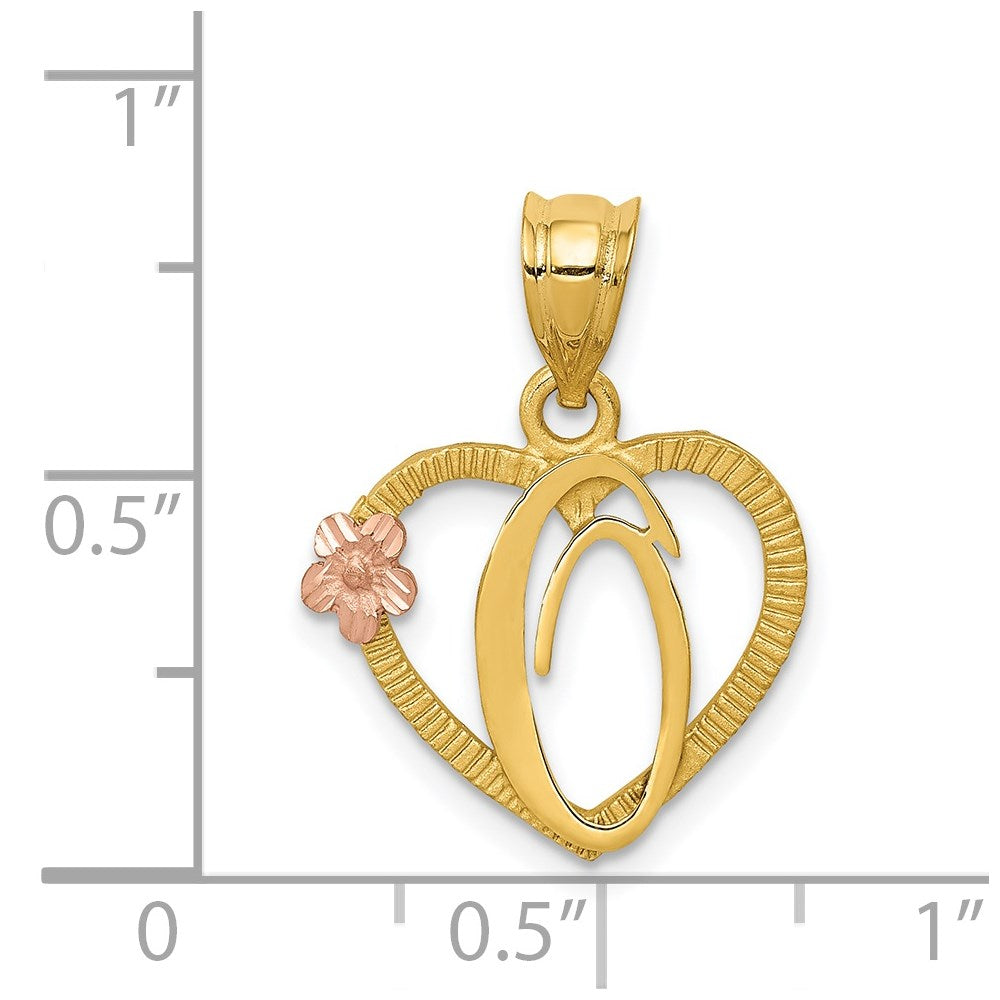 14k Two-Tone Heart Letter O  Initial Pendant-D898O