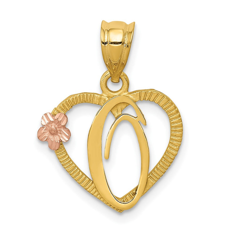 14k Two-Tone Heart Letter O  Initial Pendant-D898O