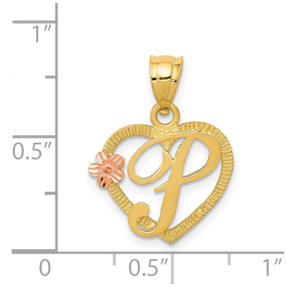 14k Two-Tone Heart Letter P  Initial Pendant-D898P