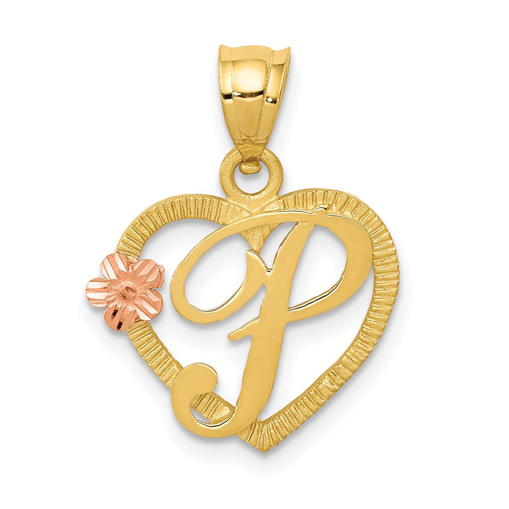 14k Two-Tone Heart Letter P  Initial Pendant-D898P